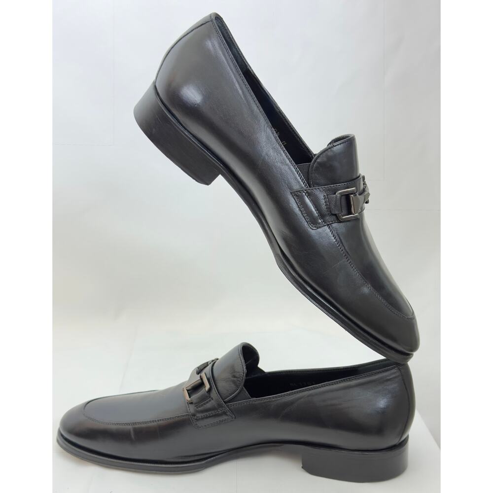 Bruno Magli Almond Toe Rigen Slip On Horse bit Logo Loafers Black Men's US 10.5